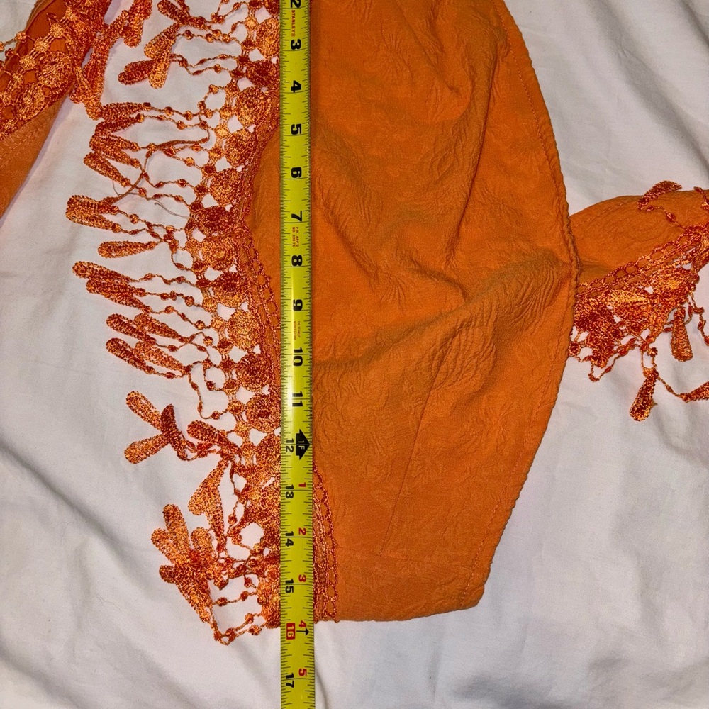 Boho Orange Fringed Cropped Bandeau Top - Picture 4 of 9